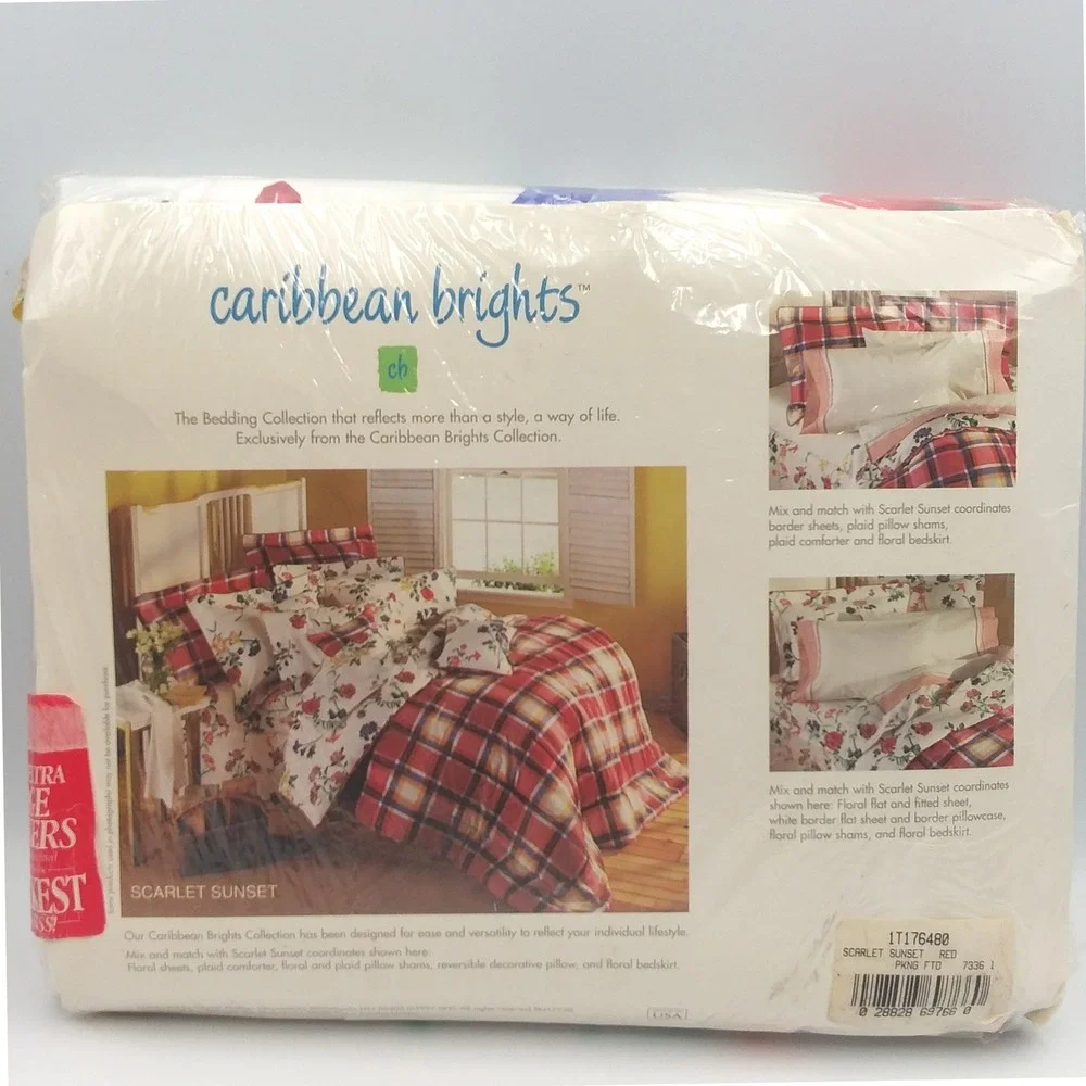 Caribbean‎ Brights Scarlet Sunset King Fitted Sheet Tropical Floral Vintage USA